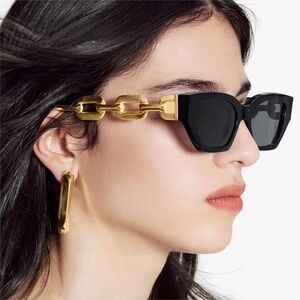 & Other Stories Black Sunglasses with Gold Chain Detail